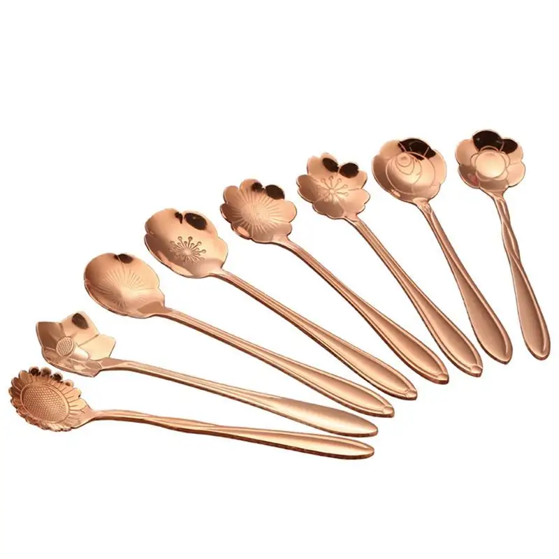 8 шт. набор ложки с цветами из нержавеющей стали многоразовые для чая ложка