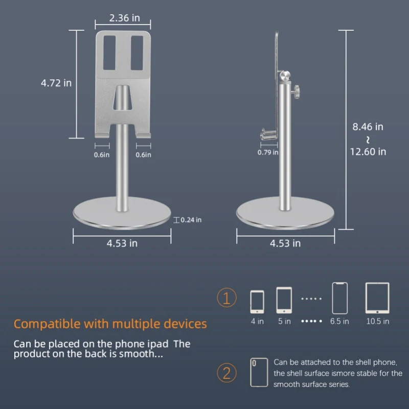 Liftable Phone Tablet Stand Adjustment Aluminum Alloy Bracket Desktop Holder for iPhone IPad Samsung EBook Reader Up To 10 Inch |