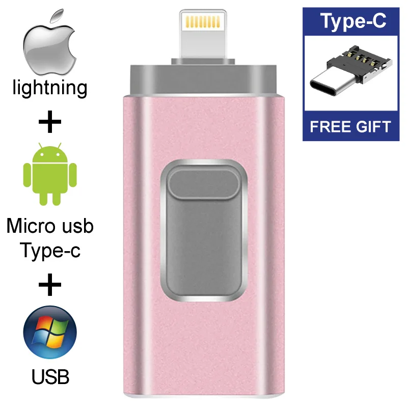 Usb флеш-накопитель для iPhone 6/6s/6plus/7/7plus/8/X Usb/type-C/Micro/Lightning 4 в 1 Флешка 64 Гб 128 ГБ для хранения iOS устройства