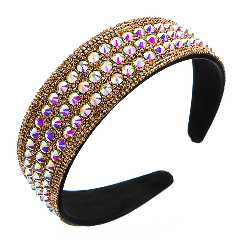 

European American Full AB Color Crystal Headband for Woman Elegant Sparkly Rhinestone Beaded Hairband Girls Party Hair Accessory
