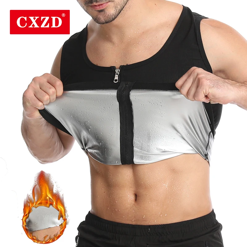 

CXZD 2021 Men Zip Vest Silver ion coating Weight Loss Workout Sports Tank Tops Effect Fat Burning Waist Trainer Slimming Shaper