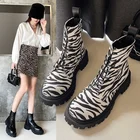 Женские ботинки на платформе с принтом зебры, женские ботинки с круглым носком, зимние ботинки на шнуровке с перекрестной шнуровкой, женские ботинки
