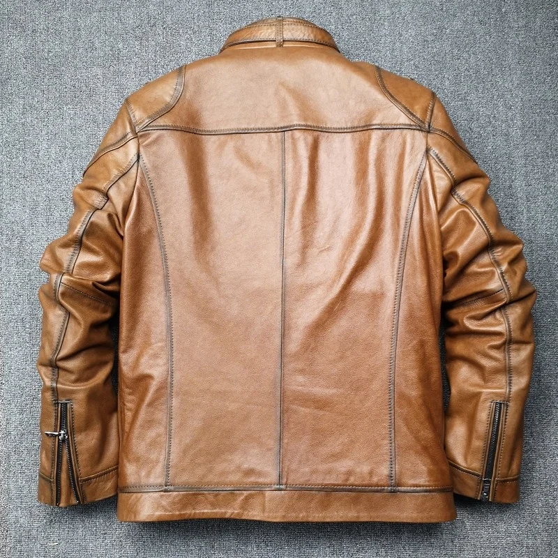 Новая модная мужская Рабочая куртка-карго из натуральной кожи с карманами