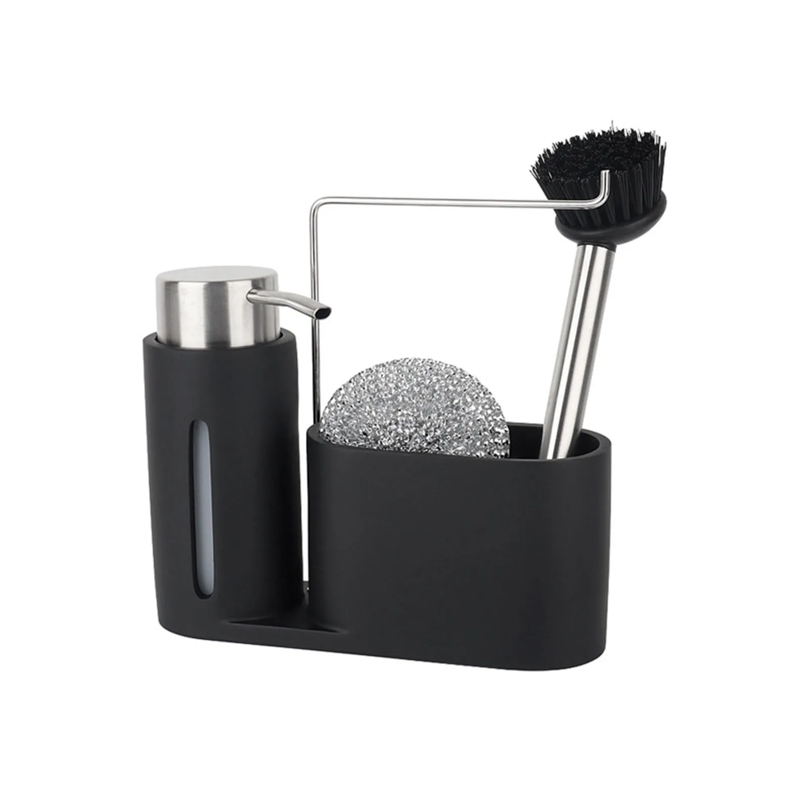

Soap Dispenser Organizer Kitchen Tools Kitchen Sink Storage Rack Base Steel Ball Durable Brush Black Steel Wool Sink Organizer