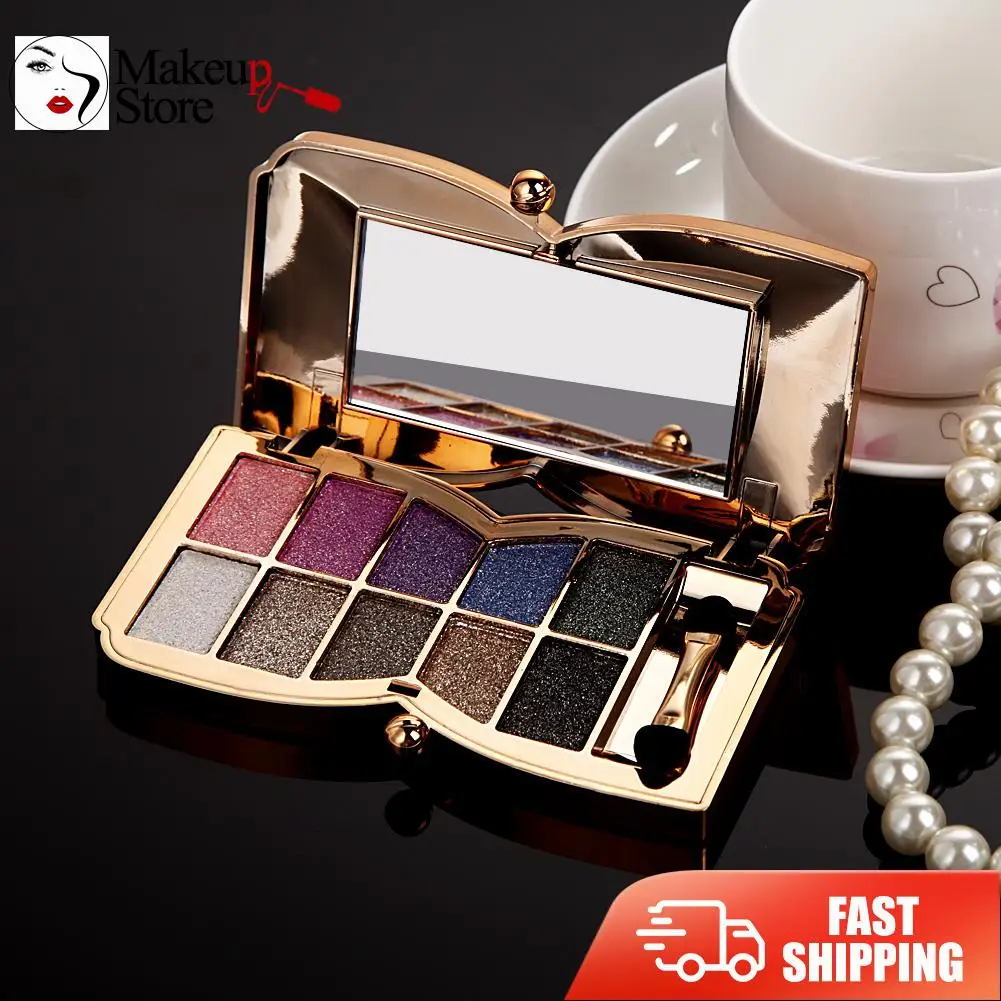 

10 Colors Professional Diamond Eyeshadow Palette Cosmetic Brush Makeup Set Smokey Eye Make-up Bright Eye Shadow