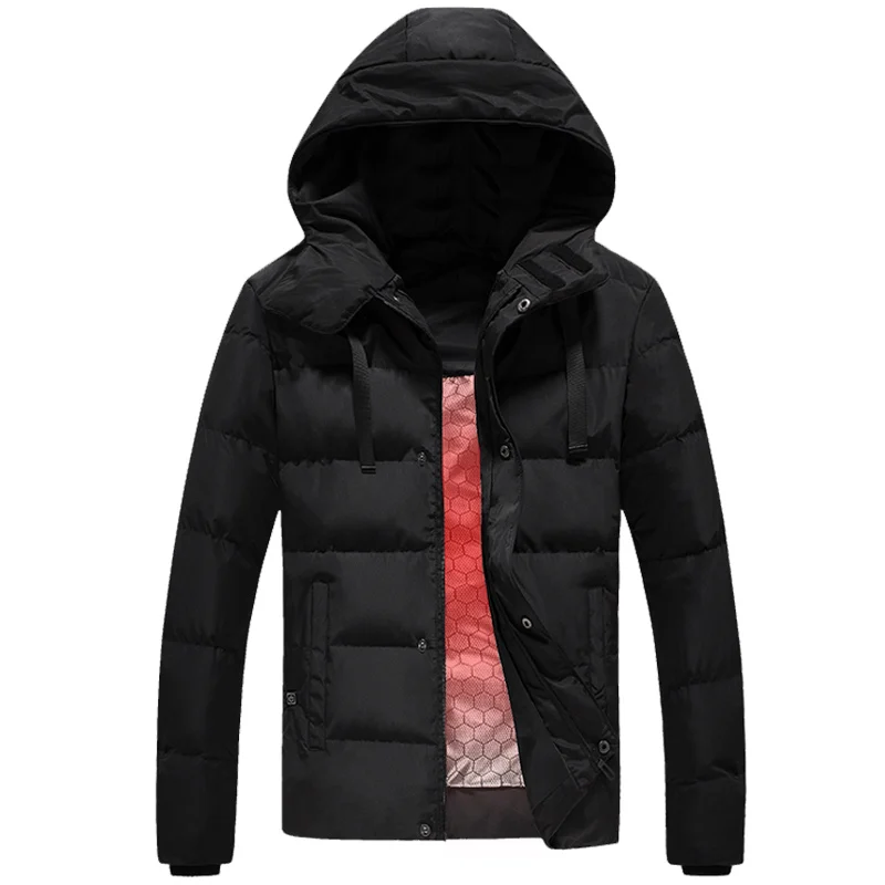 Мужская зимняя куртка с капюшоном и подогревом теплое пальто для походов
