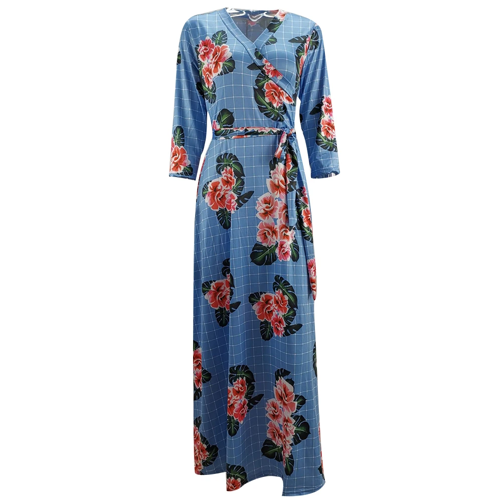 Осенние вечерние женские платья больших размеров с цветочным принтом и