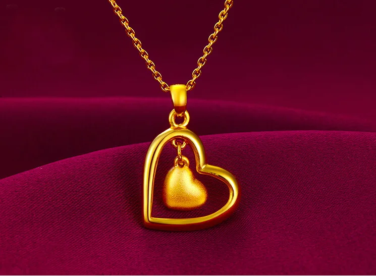 

999 24K YELLOW GOLD PENDANT WOMEN CHILD LOVELY HEART WITH HEART