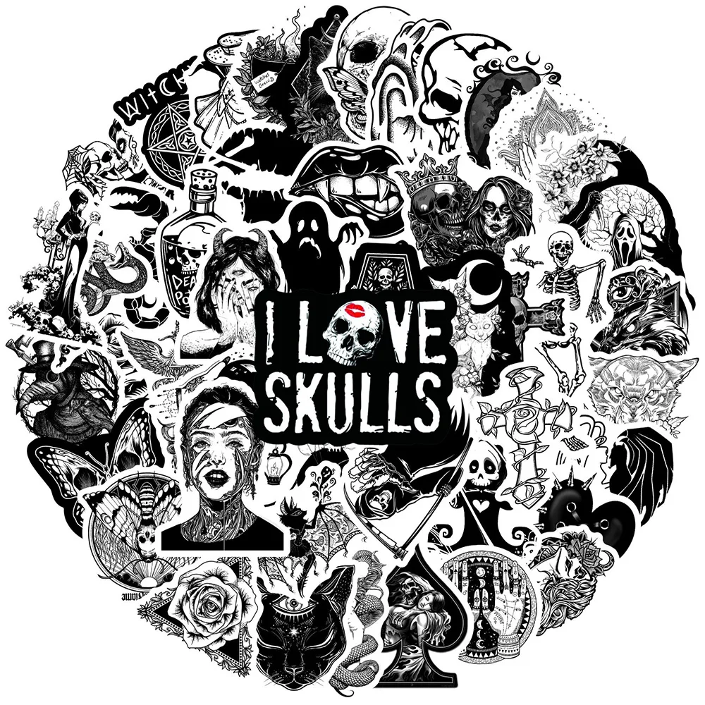103050100pcs cool black and white gothic graffiti stickers decals skateboard laptop phone fridge bike car waterproof sticker free global shipping