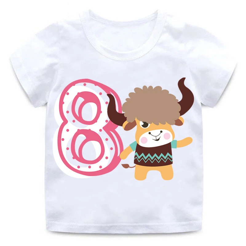 

Boys And Girls Birthday Gift Baby Clothes Children's Birthday Number 1~9 Animal Cartoon Shirt T-shirt 1-9 Years Old