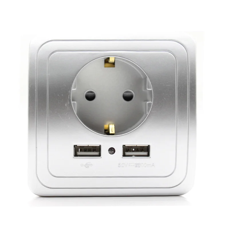 Silver Atlectric ЕС двойной USB порт 2A зарядное устройство адаптер розетка стандарта евроcоюза розетка панель электрическое настенное зарядное устройство адаптер зарядки - Тип: Silver