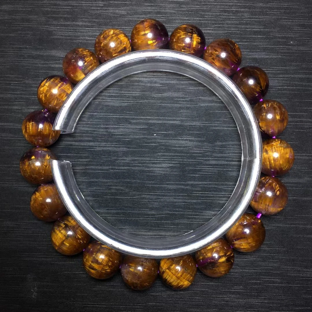 

Натуральный какоксенит, золотистый рутилированный кварцевый браслет 10,5 мм из Канады, женские и мужские круглые бусины, золотистый рутилиро...