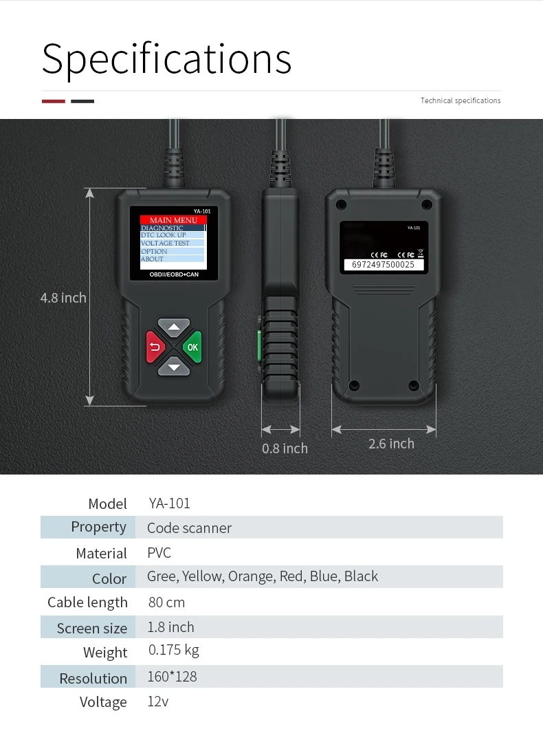 OBD2 считыватель кодов YA101 OBDII EOBD считыватель кода неисправности двигателя бесплатное обновление PK AD310 AL319 OM123 ELM327 автомобильный диагностический инструмент