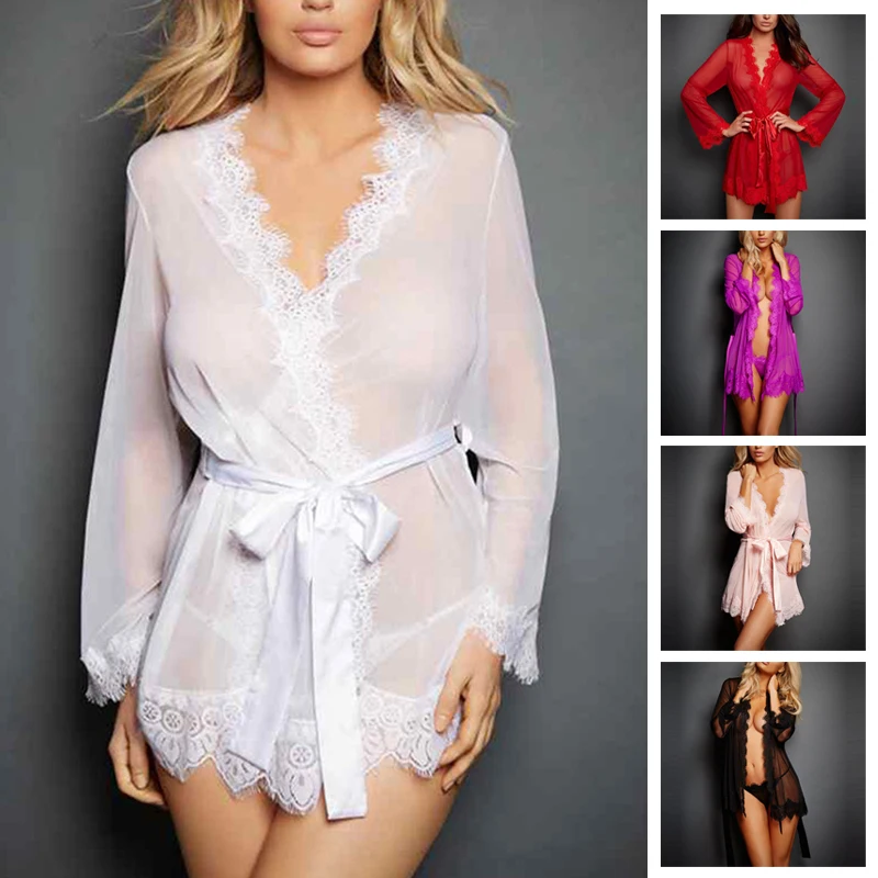 

3pcs Women's Sexy Sleepwear Bride Lingerie Robe Pajamas Nightwear Nightgown Lace Sexy Girl Advanced Lace Design New Product