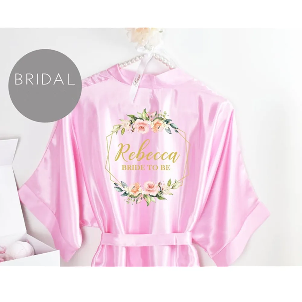 Индивидуальное Имя Свадебная вечеринка атласный шелковый халат кимоно для