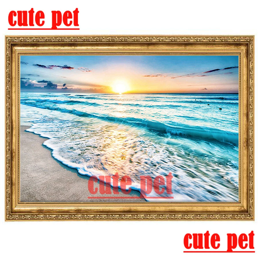 

3D Seascape in the sunset Diy cross stitch diamond painting full Square round drill 5d Diamond Embroidery mosaic Art home decor