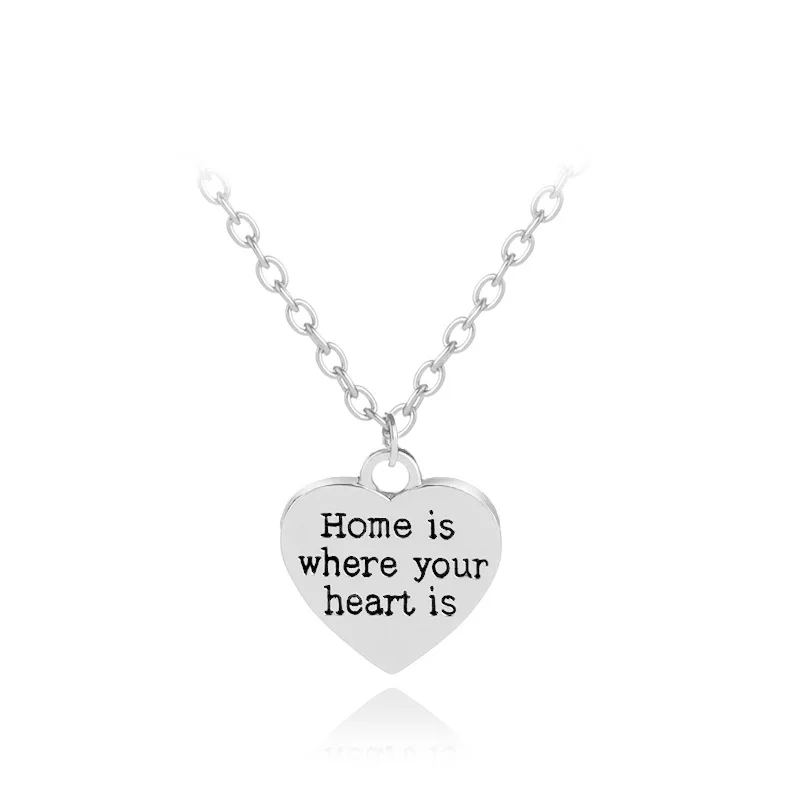

Home Is Where Your Heart Is Hand Stamped Heart Pendant Necklace Fashion Jewelry Wedding Gifts