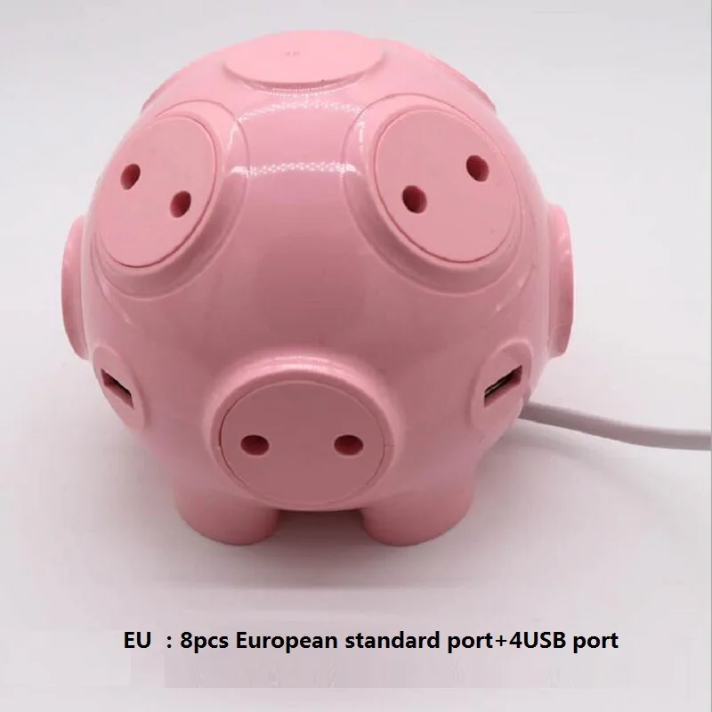 Милая свинья в форме силовой полосы 4USB порты Быстрая зарядка умная розетка Высокая мощность США вилка Вертикальная электрическая розетка США вилка
