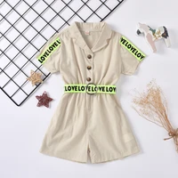 fashion girls clothing short sleeve single buttons letter belt outwear jumpsuits toddler kids baby jumpsuits overalls 1 6y