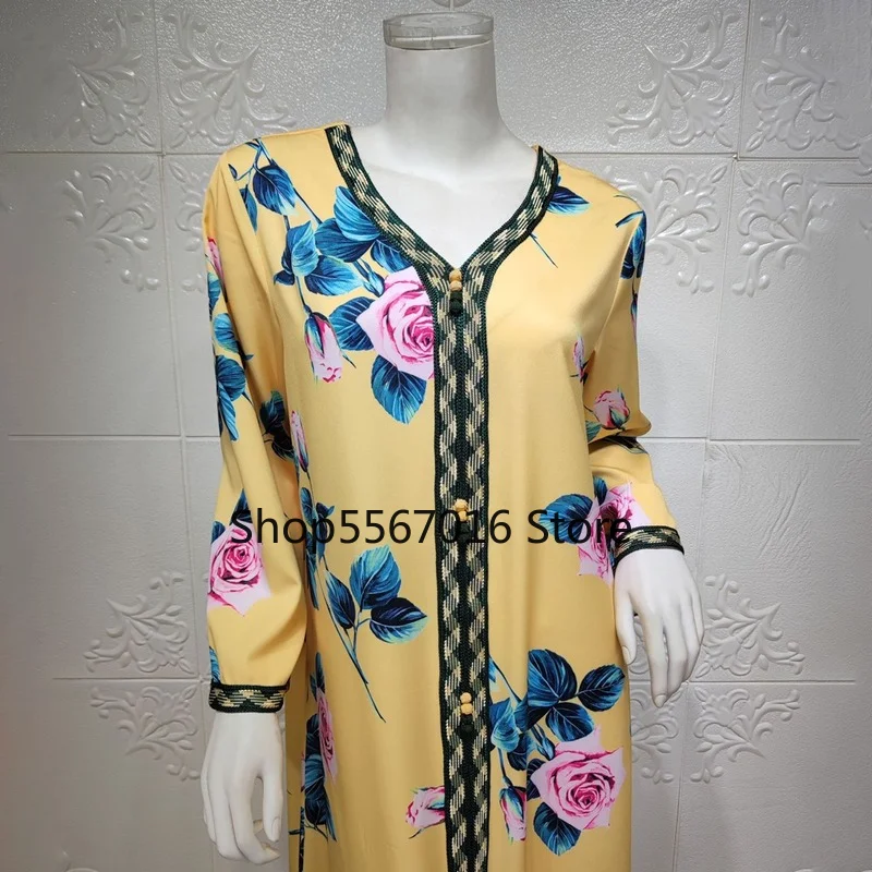 Цветочное длинное платье в стиле бохо Abaya Дубай Турция мусульманское кимоно для