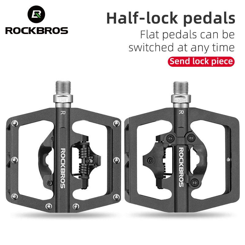 

ROCKBROS 2 In 1 Bicycle Lock Pedal With Free Cleat For SPD System Aluminum Anti-slip Sealed Bearing Lock MTB Bike Accessories