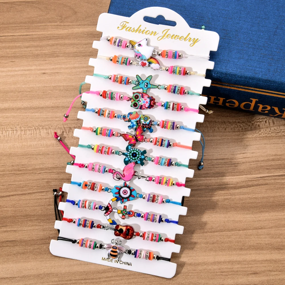 12 шт регулируемый браслет набор женский эмалированный черепаха Единорог бабочка