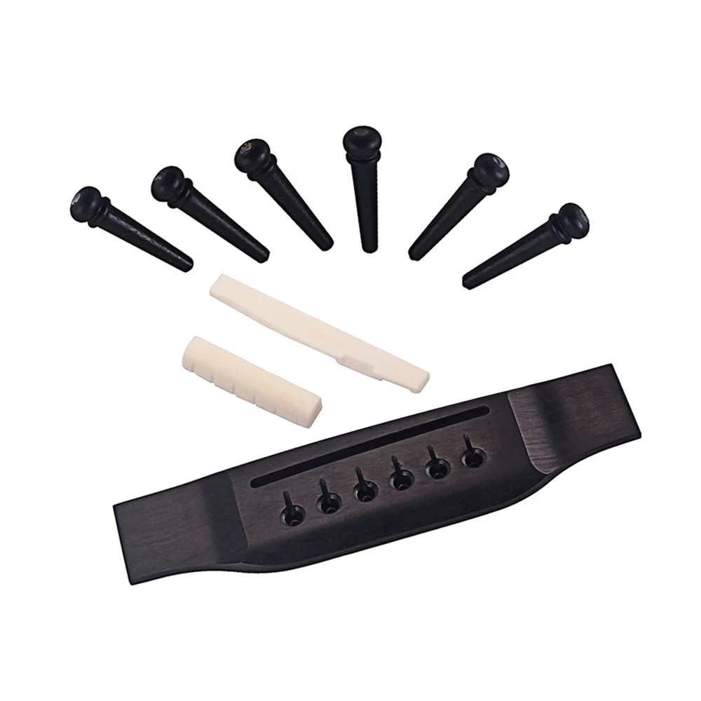 

1 Set Acoustic Guitar Ebony Bridge and 6 and Real Bone Bridge Saddle and Nut for Guitar Bass