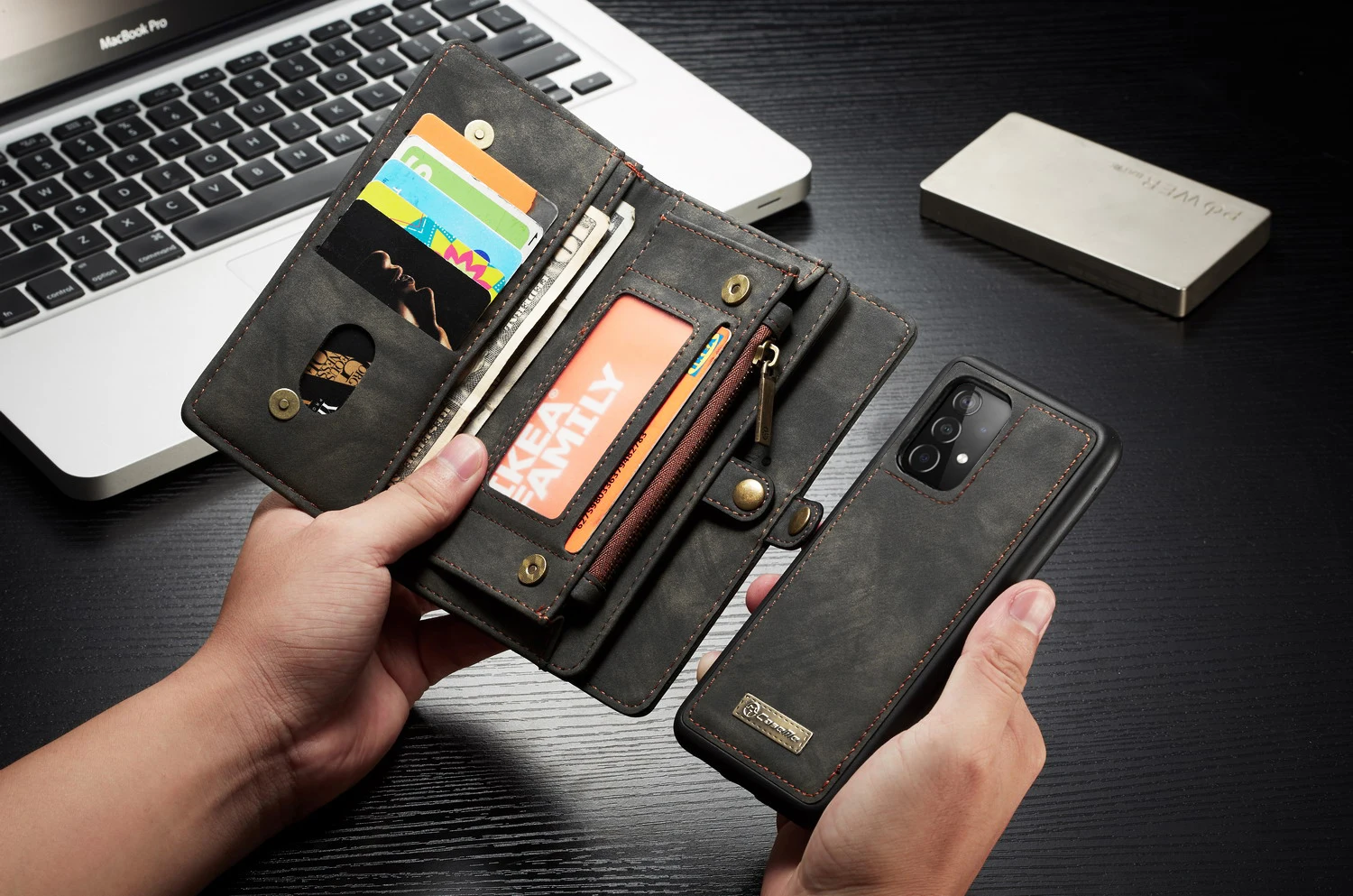 

For Samsung Galaxy A52 Luxury Purse Multifunctional zipper card slots Leather wallet Case 2 in 1 design Shockproof Phone Cover