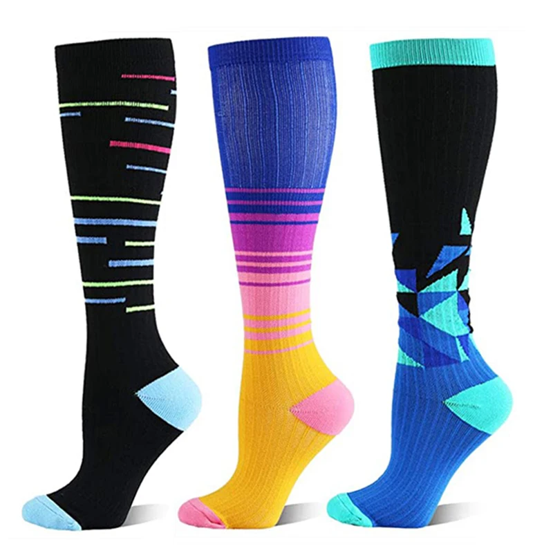 

3Pair Running Compression Socks For Women & Men 20-30 mmHg Best Support Cycling Marathon Edema Diabetes Varicose Veins