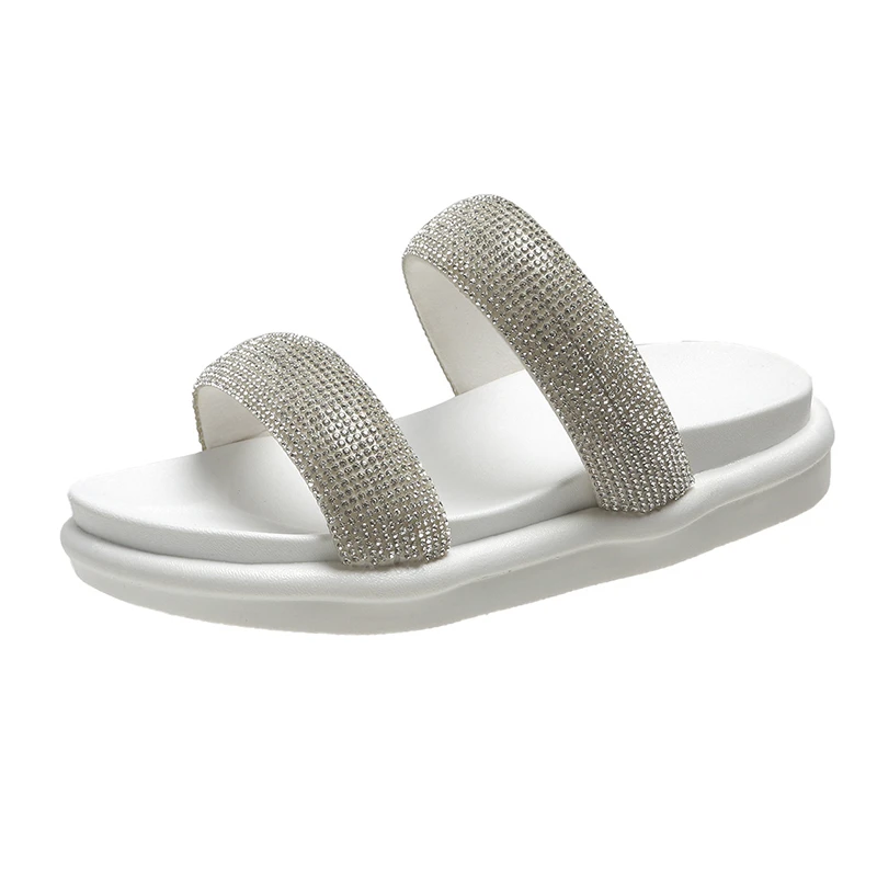 

Women's Flip Flops Summer 2021 New Women Slipper Brand Ladies Sandal Shoes Open Toe Flat Rhinestone Casual Slides Beach Shoes