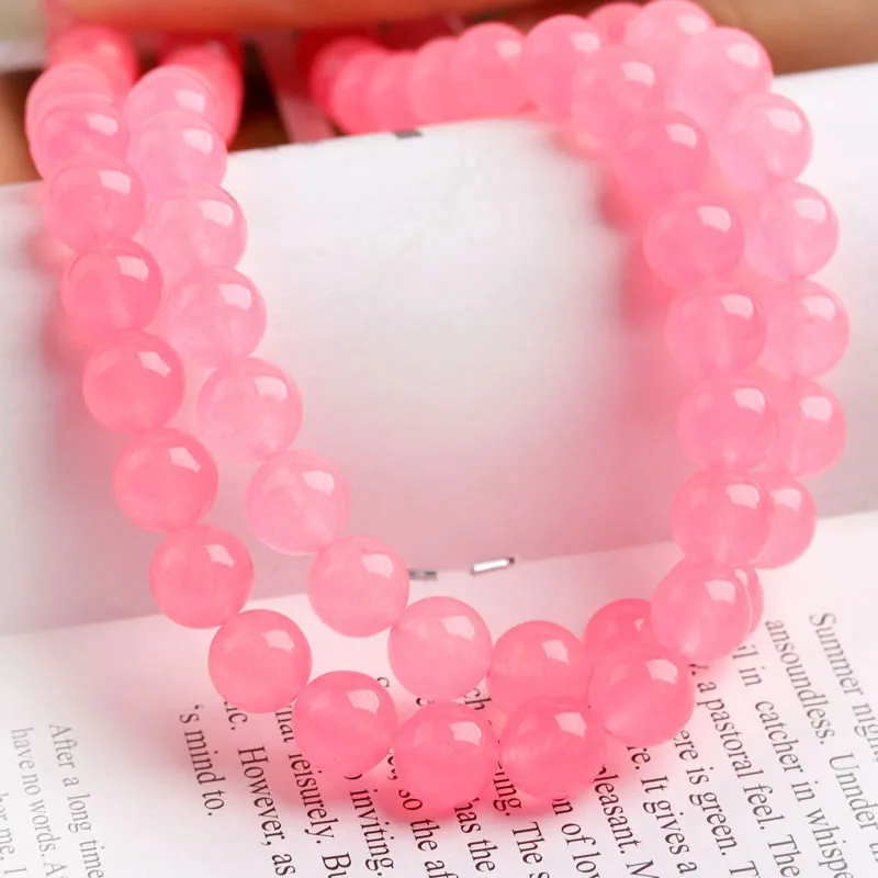 

Natural Stone Pink jade Chalcedony Beads Round Spacer Beads For DIY Jewelry Making Findings Handmade Bracelets 4/6/8/10/12mm
