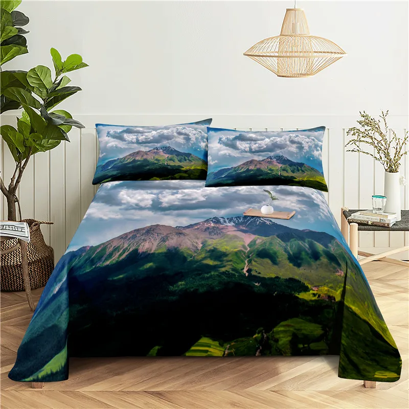 

Scenery 0.9/1.2/1.5/1.8/2.0m Digital Printing Polyester Bed Flat Sheet With Pillowcase Print Bedding Set