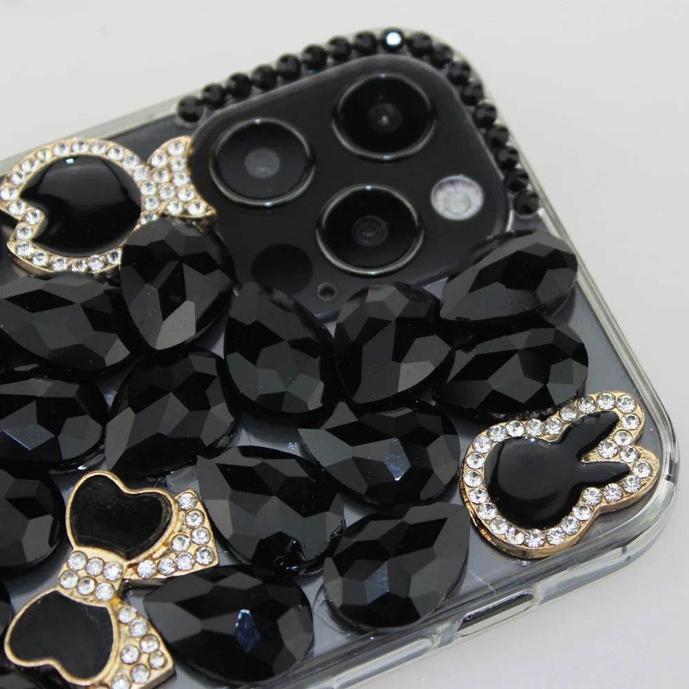 

for iphone 12 pro case 11 mini xs phone coque sun flower set with black diamonds nobility Phone cover woman apple the butterfly