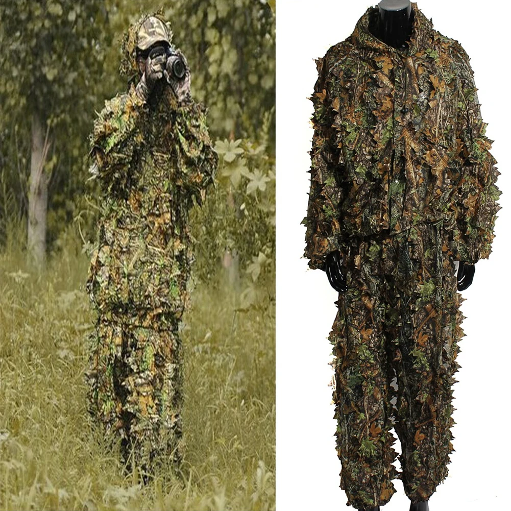 

3D Hunting Bionic Jackets And Pants Camouflage Clothing Outdoor Hunting Bird Watching Shooting Game Maple Camouflage