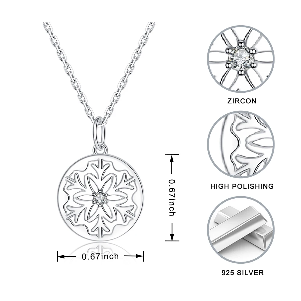 

100% 925 Sterling Silver Snowflake Necklace White Zircon Pendant Necklace Fashion Mother Day Jewelry For Women Gifts Free Ship