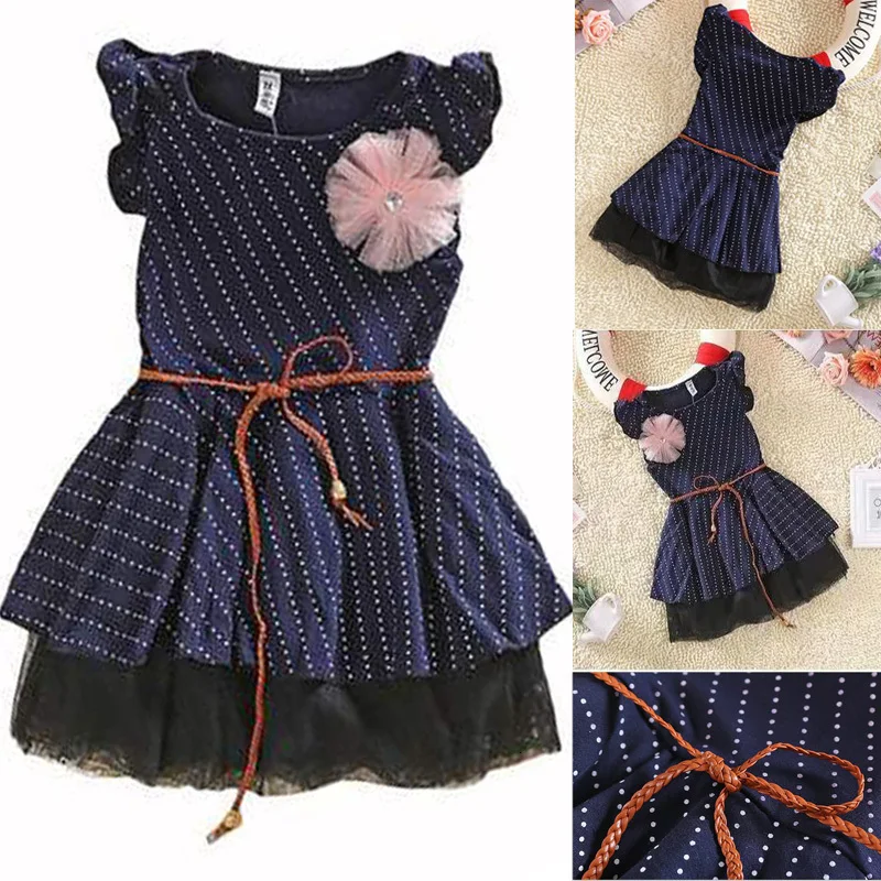 Платье для девочек лето 2019 Модное пышное платье принцессы в горошек без рукавов