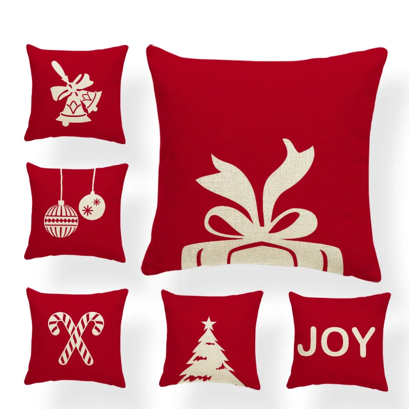 

Christmas Pillow Animal Elk Deer Decorative Cushion Covers Red Tree Bell Sock Letter Joy Candy Cane Wreath Nordic Pillow Case