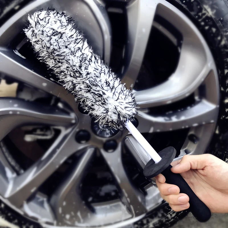 

Car Wheel Cleaning Brush Microfiber Detailing Wheels Brush Non-Slip Handle Easy To Cleaning Rims Spokes Care Washing Tool