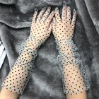 Женские короткие тюлевые перчатки, 1 пара, эластичные кружевные перчатки с полными пальцами, сетчатые кружевные перчатки, свадебные перчатки в белый и черный горошек, новинка