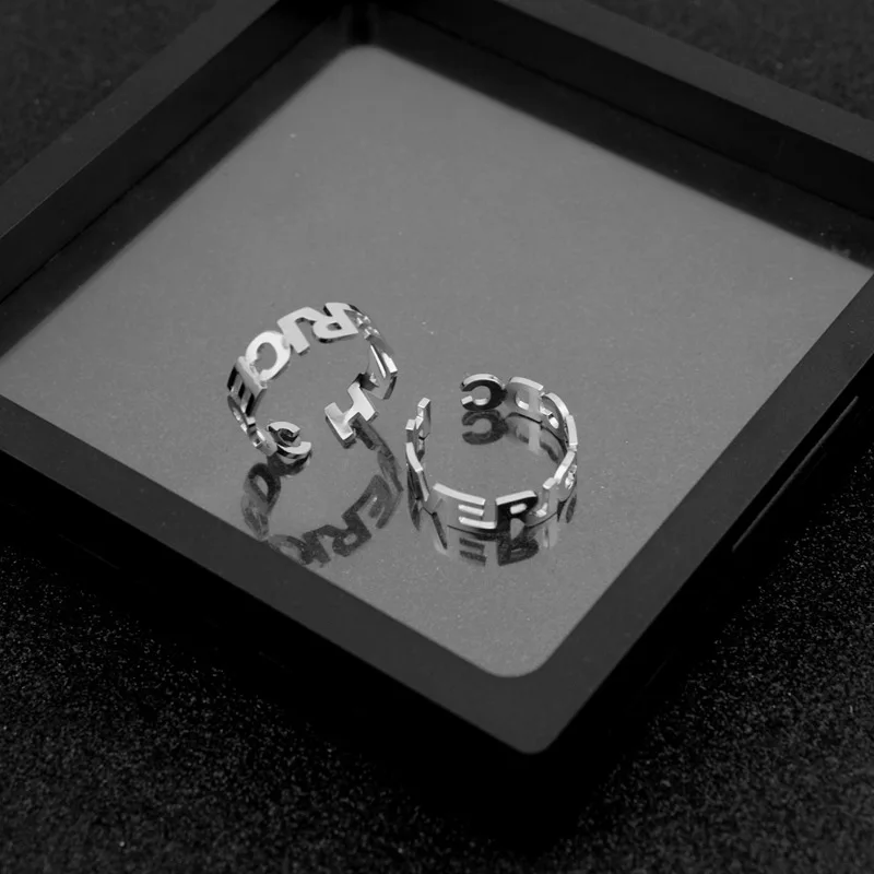 

2021 New English Letter Ring Personality Stainless Steel Open Ring Can Adjust The Size of Male and Female Neutral Wind Ring