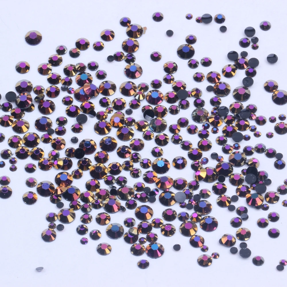 Стразы из смолы золотистые черные AB 2 6 мм круглые с плоской задней стороной без