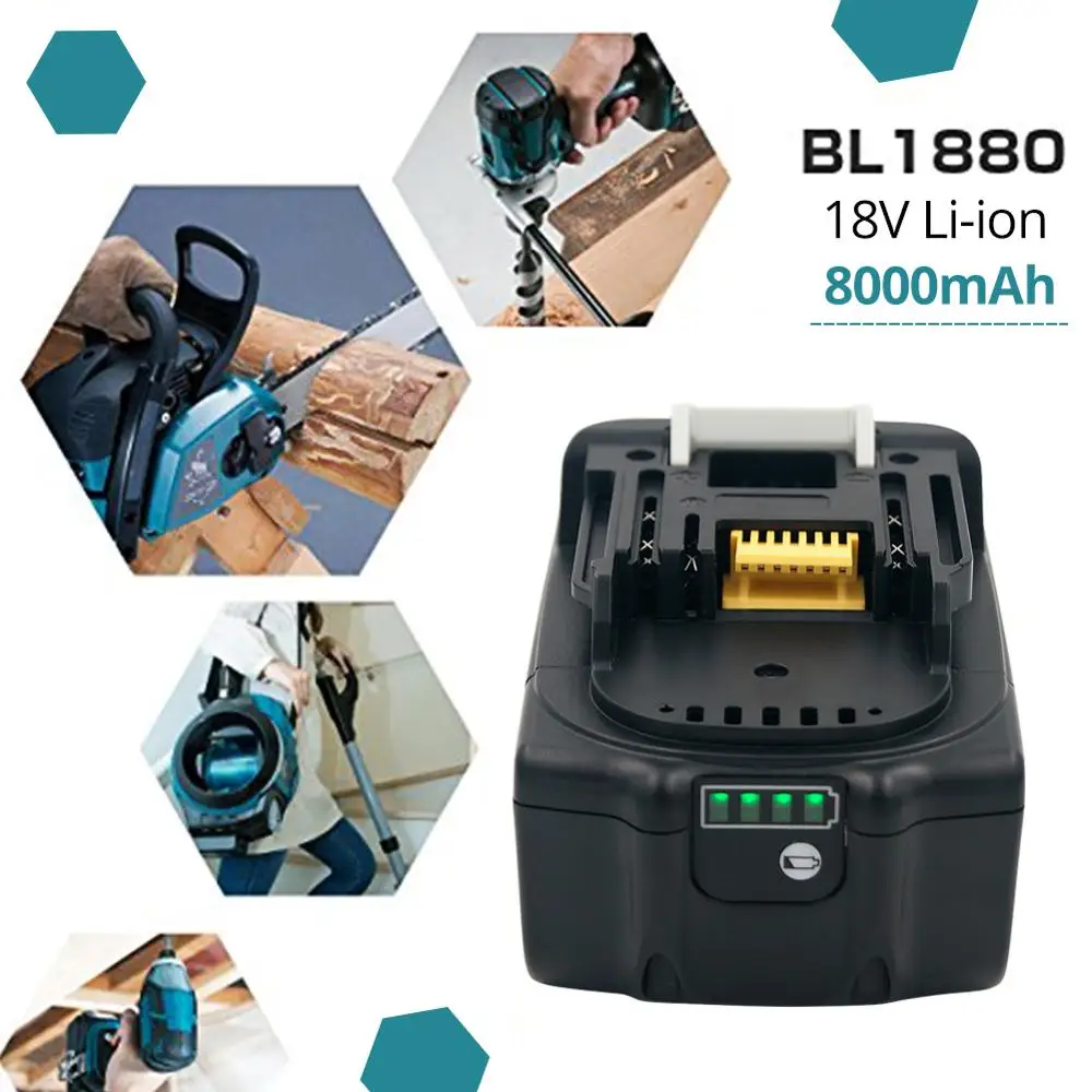 

GTF 18v 8.0Ah 8000mah BL1860 Replacement Li-ion Battery with LED Indicator for Makita BL1850 BL1840 BL1830 BL1880 Power Tools