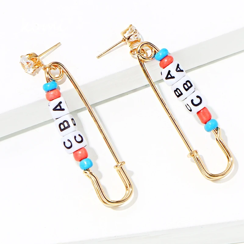 Коми Бохо булавки буквы Pendientes безопасности Дизайн Стразы бусины модные висячие