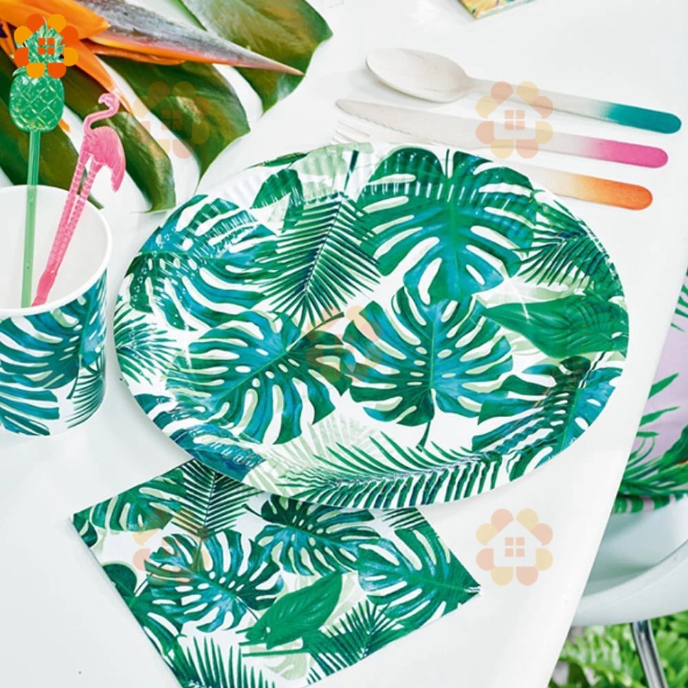 1 комплект гавайская посуда искусственный тропический лист баннер зеленый