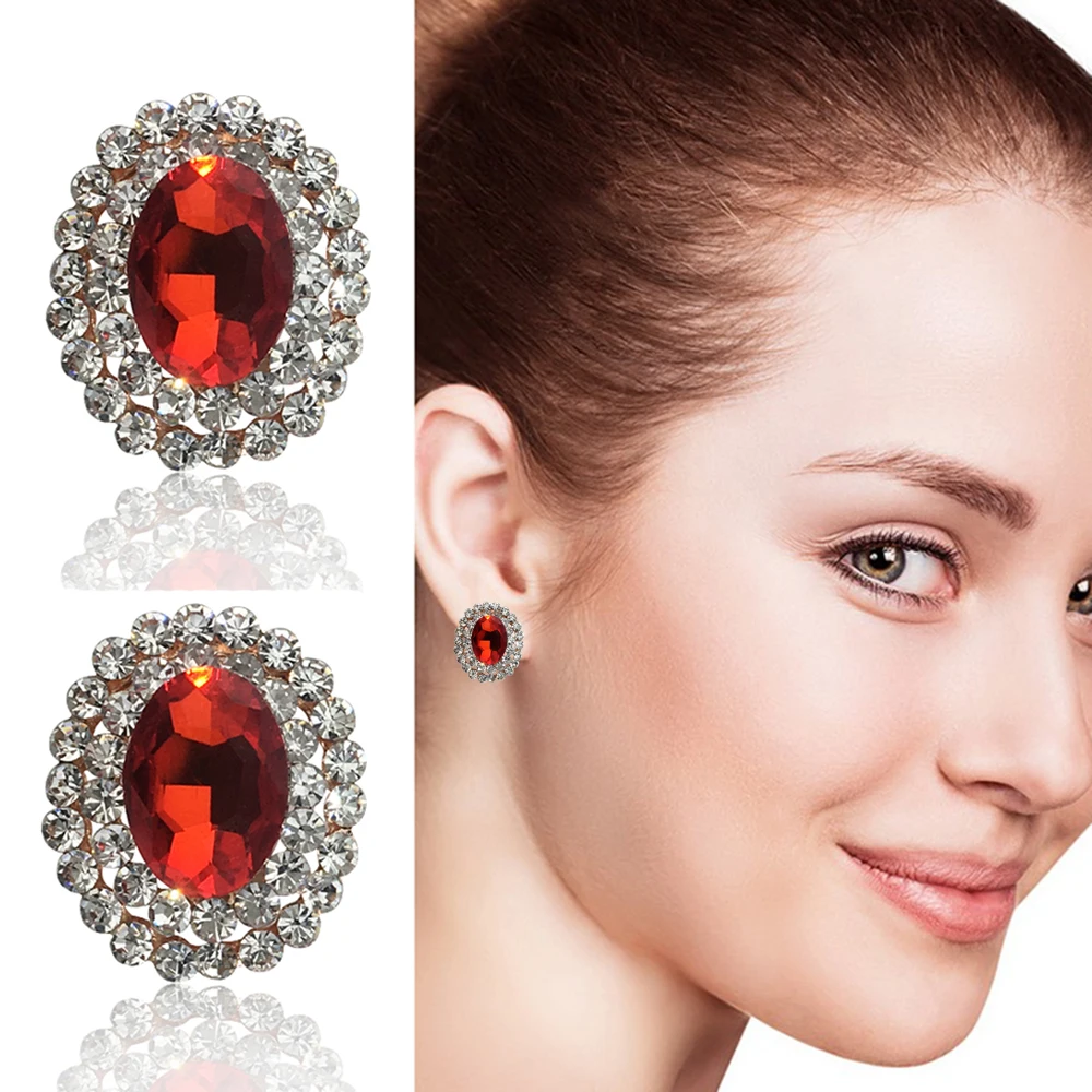 Женские серьги-клипсы красные большие стразы Ювелирное Украшение в европейском