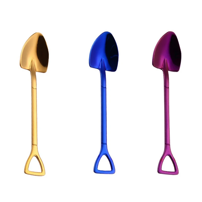 Blue creative stainless steel 304 small shovel spoon design gold-plated tableware coffee ice cream soup honey delica | Дом и сад
