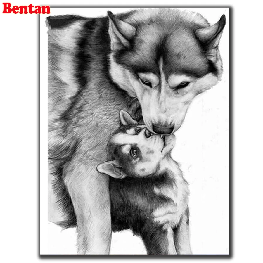 

5D Diamond Painting Black and white Pictures Of Rhinestones Diamond Embroidery wolf family Full Square Diamond Mosaic Wall Decor