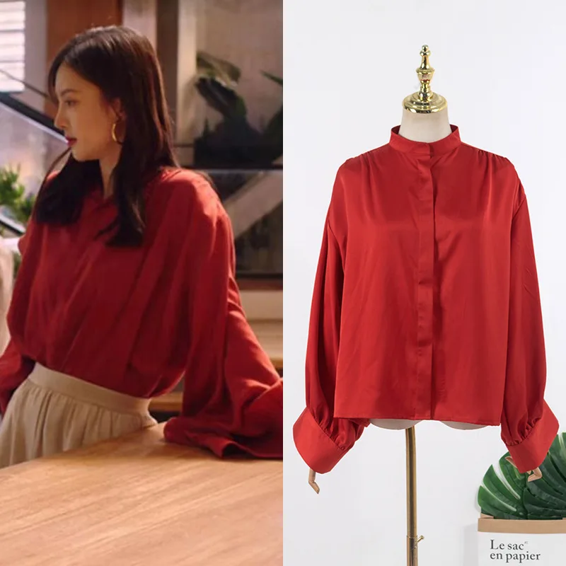 Kpop IU Seo Yea Ji Spring New Temperament Slim Shirts Women Office Elegant Solid Chiffon Long Sleeved Women Blouses Vintage Tops