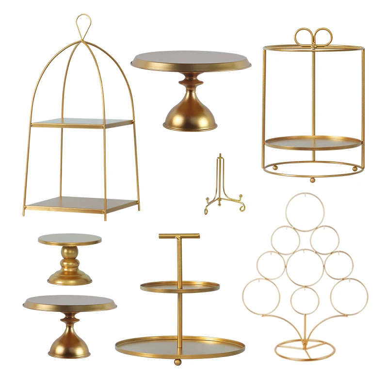 

Golden Cake Stands for Wedding Birthday Cupcake Plates macarons display stand