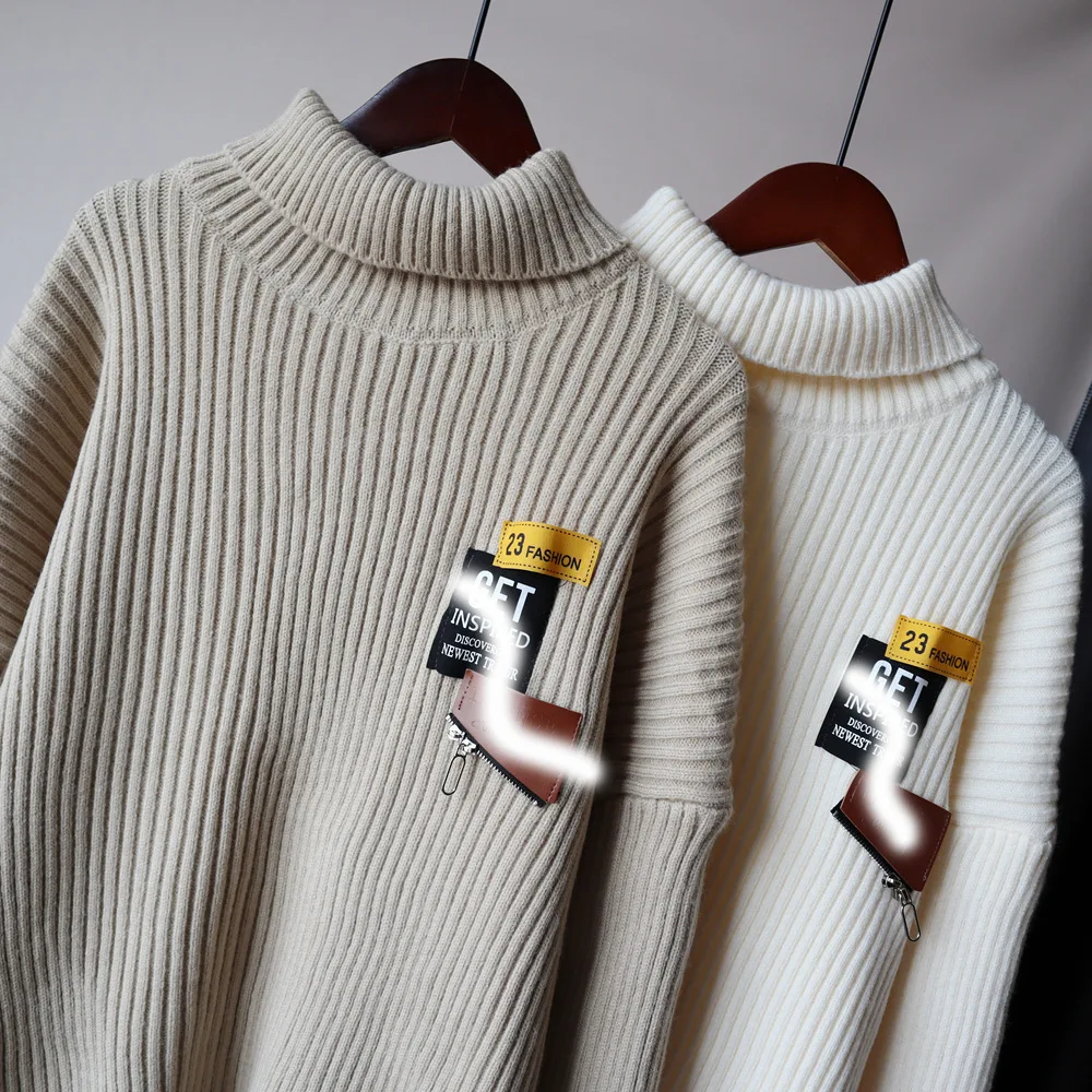 

Autumn and winter 2020 new European station turtleneck sweater women loose irregular fork knit bottom shirt lazy wind